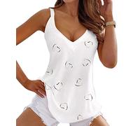 ORANDESIGNE Canotta Elegante Donna Cerimonia Curvy Camicetta Estive Maglietta Senza Maniche T Shirt Tank Top Fluo Party Cocktail Camicia Scollo A V Blusa Casual Mode Top Bretelle Sottili a Bianco 3XL