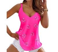 ORANDESIGNE Canotta Elegante Donna Cerimonia Curvy Camicetta Estive Maglietta Senza Maniche T Shirt Tank Top Fluo Party Cocktail Camicia Scollo A V Blusa Casual Mode Top Bretelle Sottili a Rosa S