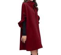 ORANDESIGNE Cappotto Donna Invernale Elegante Lana Mantella Poncho Giacca Trapezio Moda Calda Cardigan Lungo Cerimonia Coprispalle Antivento Giubbotto Autunnale Trenchcoat Outwear A Claret XL