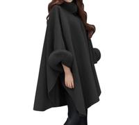 ORANDESIGNE Cappotto Donna Invernale Elegante Lana Mantella Poncho Giacca Trapezio Moda Calda Cardigan Lungo Cerimonia Coprispalle Antivento Giubbotto Autunnale Trenchcoat Outwear B Nero XXL