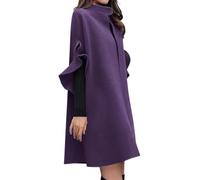 ORANDESIGNE Cappotto Donna Invernale Elegante Lana Mantella Poncho Giacca Trapezio Moda Calda Cardigan Lungo Cerimonia Coprispalle Antivento Giubbotto Autunnale Trenchcoat Outwear A Viola XXL