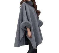 ORANDESIGNE Cappotto Donna Invernale Elegante Lana Mantella Poncho Giacca Trapezio Moda Calda Cardigan Lungo Cerimonia Coprispalle Antivento Giubbotto Autunnale Trenchcoat Outwear B Grigio XL