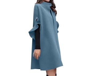 ORANDESIGNE Cappotto Donna Invernale Elegante Lana Mantella Poncho Giacca Trapezio Moda Calda Cardigan Lungo Cerimonia Coprispalle Antivento Giubbotto Autunnale Trenchcoat Outwear A Blu XL