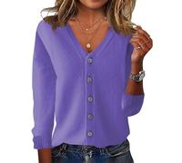 ORANDESIGNE Cardigan Corto Donna con Bottoni Scollo a V Maglione Morbido Leggero Giacca in Maglia Elegante Golfino a Maniche Lunghe Maglione Aperta Casual per Primavera Autunno Viola XS