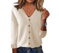 ORANDESIGNE Cardigan Corto Donna con Bottoni Scollo a V Maglione Morbido Leggero Giacca in Maglia Elegante Golfino a Maniche Lunghe Maglione Aperta Casual per Primavera Autunno Beige S