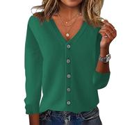 ORANDESIGNE Cardigan Corto Donna con Bottoni Scollo a V Maglione Morbido Leggero Giacca in Maglia Elegante Golfino a Maniche Lunghe Maglione Aperta Casual per Primavera Autunno Verde Scuro XL