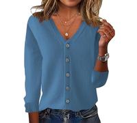 ORANDESIGNE Cardigan Corto Donna con Bottoni Scollo a V Maglione Morbido Leggero Giacca in Maglia Elegante Golfino a Maniche Lunghe Maglione Aperta Casual per Primavera Autunno Blu S