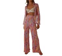 ORANDESIGNE Completi Tuta Casual 2 Pezzi da Donna Completi Manica Lunga Camicie abbottonate e Pantaloni a Vita Alta Set Estate Autunno Y2K Streetwear C Rosa XS