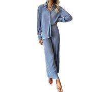 ORANDESIGNE Completi Tuta Casual 2 Pezzi da Donna Completi Manica Lunga Camicie abbottonate e Pantaloni a Vita Alta Set Estate Autunno Y2K Streetwear K Blu M