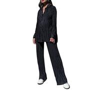 ORANDESIGNE Completi Tuta Casual 2 Pezzi da Donna Completi Manica Lunga Camicie abbottonate e Pantaloni a Vita Alta Set Estate Autunno Y2K Streetwear A Nero S