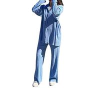 ORANDESIGNE Completi Tuta Casual 2 Pezzi da Donna Completi Manica Lunga Camicie abbottonate e Pantaloni a Vita Alta Set Estate Autunno Y2K Streetwear A Azzurro S