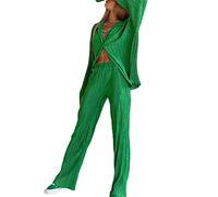 ORANDESIGNE Completi Tuta Casual 2 Pezzi da Donna Completi Manica Lunga Camicie abbottonate e Pantaloni a Vita Alta Set Estate Autunno Y2K Streetwear A Verde S