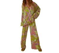 ORANDESIGNE Completi Tuta Casual 2 Pezzi da Donna Completi Manica Lunga Camicie abbottonate e Pantaloni a Vita Alta Set Estate Autunno Y2K Streetwear