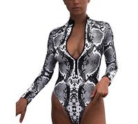 ORANDESIGNE Costume Intero Donna Manica Lunga Surf Bikini Monokini Floreale Costumi da Bagno Body da Ginnastica Artistica Tuta Un Pezzo Abbigliamento Sportivo Fitness
