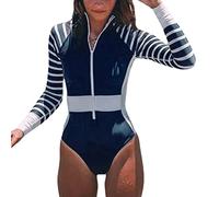 ORANDESIGNE Costume Intero Donna Manica Lunga Surf Bikini Monokini Floreale Costumi da Bagno Body da Ginnastica Artistica Tuta Un Pezzo Abbigliamento Sportivo Fitness B Blu S
