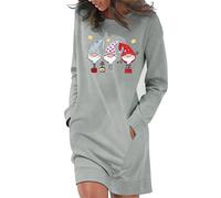 ORANDESIGNE D Grigio Vestiti Casual da Donna Moda Stampa Natalizia Girocollo Elegante Mini Abito Corto A Maniche Lunghe Tinta Unita Sweatshirt Felpa Lunga Pullover Invernale M