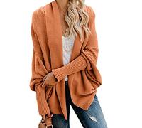 ORANDESIGNE Donna Cardigan Medio e Lungo Elegante a Maniche Lunghe Cardigan Lavorato in Maglia Senza Chiusura Coprispalle Casual Tinta Unita Primavera Autunno Invernale A Arancia 01