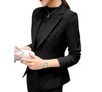 ORANDESIGNE Donna Elegante Manica Lunga Colletto Cappotto Ufficio Business Blazer Top Gilet Corto OL Carriera Giacca Cardigan Nero IT 48