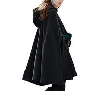 ORANDESIGNE Donna Eleganti Primavera Autunno Poncho Mantelli Mantello Monocolor Sciolto Giacca Cappotto con Cappuccio Trench Outwear Tops Nero S