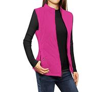 ORANDESIGNE Donna Giacca Ultraleggeri Panciotto Dritto Gilet da Donna Imbottito Leggero Collo in Piedi Gilet Leggero da Donna Piumino Trapuntato Cappotto Senza Maniche A Rosa Rossa L