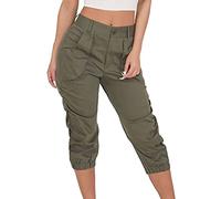 ORANDESIGNE Donna Pantaloncini Cargo Estivi Pantaloni Capri Moda Casuale Pantaloni a 3/4 Length Sciolto Taglie Forti Bermuda Shorts Lunghezza del Ginocchio Pantaloni A Verde S
