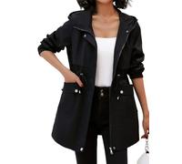 ORANDESIGNE Donna Trench Coat Lungo Cappotto con Cappuccio Giacca Maniche Lunghe con Cerniera Classico y Elegante Trench Leggero Giacca di Transizione Coulisse Primavera Autunno A Nero M