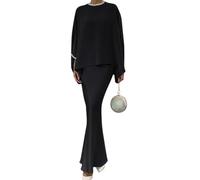 ORANDESIGNE Donna Vestito Lungo Abito da Cerimonia Elegante Camicia Blusa Manica Lunga + Gonna Lunga Aderente Completo Sera 2 Pezzi Festa Cocktail Set Outfit A Nero XXL