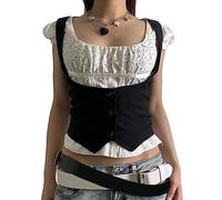 ORANDESIGNE Donna Vintage Y2K Gilet Slim Fit Button Down Scollo a V Senza Maniche Gilet Casual retrò Gotico Punk Streetwear F Nero S