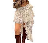 ORANDESIGNE Donna Y2K Vintage Gonna Lunga Pizzo Trasparente Irregolare Gonna Midi Boho Floreale Spacco con Volant Maxi Gonna Estate Gonna da Spiaggia J Bianco L