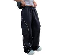 ORANDESIGNE Donne Casual Larghi Gamba Larga Pantaloni Cargo Vintage Vita Bassa Coulisse Hip Pop Pantaloni della Tuta Indie Estetica Y2K Estate Casual Allentato Pantaloni Jogger V Nero S
