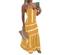 ORANDESIGNE Donne Elegante Abito da Cerimonia Sera Lungo Schienale Fascia Vestito Senza Maniche Estivo Casual Floreale Fiori Fantasia Dress C Giallo 40