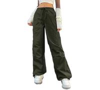 ORANDESIGNE Donne Larghi Pantaloni Cargo Vita Bassa Gamba Larga Hip Hop Jogger Oversize Hippie Coulisse Harajuku Streetwear Pantaloni della Tuta E Army Green XS
