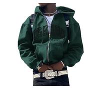 ORANDESIGNE Felpa con Cappuccio con Lettere Stampa da Uomo Manica Lunga Hip Hop Pullover con Zip per Coppie Giacche Casual Felpa Gotico Harajuku Ragazzi Adolescenti Streetwear A Army Green XS