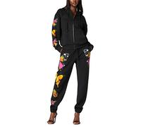 ORANDESIGNE Felpa con Cappuccio da Donna Manica Lunga con Stampa a Farfalla Tute Sportive da Fitness Pantaloni Sciolto Casual in 2 Pezzi Set Primavera Autunno A Nero S