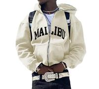 ORANDESIGNE Felpa con Cappuccio per Uomo Donna Giacca con Cerniera Hip Hop Stampa Maniche Lunghe Felpe Y2K Sportiva Casuale Hoodie Pullover Streetwear Unisex F Beige M