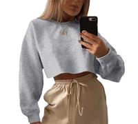 ORANDESIGNE Felpa Corte con Cappuccio con Stampa da Donna Ragazza Sweatshirt Manica Lunga Y2K E-Girl Pullover Casual Harajuku Streetwear Crop Top T-Shirt Sportiva A Grigio L
