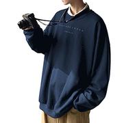 ORANDESIGNE Felpa da Uomo Girocollo Manica Lunga Lettera Stampa Oversized Maglione Casual Pullover Abbigliamento da Strada Ragazzi Adolescenti Hip Pop Tops D Blu Scuro XS