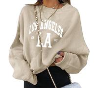 ORANDESIGNE Felpe da Donna Los Angeles California Lettera Girocollo Pullover Top Casual Manica Lunga Grafica Tee Shirt Sport Fitness Outdoor Basic Casual B Beige XS