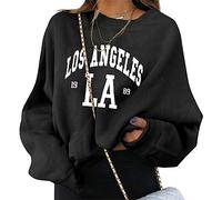 ORANDESIGNE Felpe da Donna Los Angeles California Lettera Girocollo Pullover Top Casual Manica Lunga Grafica Tee Shirt Sport Fitness Outdoor Basic Casual B Nero XS