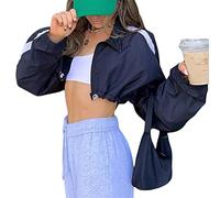 ORANDESIGNE Giacca Cargo da Donna Giacca a Vento con Cerniera a Maniche Lunghe Cappotti Leggeri Giubbotto Bomber retrò Y43k Giacca Sportiva da Baseball Vintage Streetwear Z03 Nero S