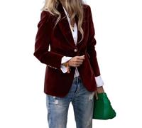 ORANDESIGNE Giacca da Donna in Velluto Blazer Casual da Lavoro e Ufficio a Maniche Lunghe A Vino Rosso XXL