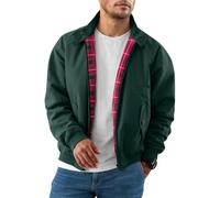 ORANDESIGNE Giacca da Uomo Giubbotto Classica con Fodera a Quadri Harrington Jacket Stile Anni '70 con Cerniera per La Mezza Stagione A Verde L