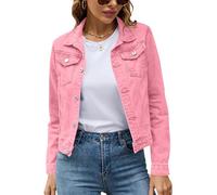 ORANDESIGNE Giacca di Denim da Donna Casual Giacca Corta Jeans Elegante con Tasche Jacket Moda Cappotto Ragazze Manica Lunga Outerwear Giubbino Denim A Rosa S