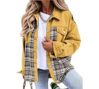 ORANDESIGNE Giacca di Jeans Donna Invernale Giacche Camicia Quadri Cappotto Denim Camicetta Maniche Lunghe Giacchetto Parka Camicia Cowboy Tunica Giallo L
