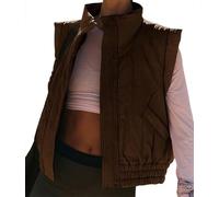 ORANDESIGNE Gilet Donna Autunnale Invernale Caldo Leggero Cappotto Imbottito Cappotti Giacca Senza Maniche Giubbotto Smanicato Collo Alto Trapuntato Piumino Panciotto con Tasca A Caffè M