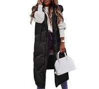 ORANDESIGNE Gilet Lungo Slim con Cappuccio Senza Maniche da Donna Invernale Imbottito Trapuntato Giacca Smanicato Piumino B Nero L