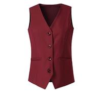 ORANDESIGNE Gilet Ufficio da Donna Gilet Vintage Gilet Elegante Attillato Panciotto Aderente Basic V-Collo Top Corto con Bottoni Smanicato Gentile Waistcoat Stile Business Uniforme E Vino Rosso L