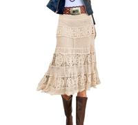 ORANDESIGNE Gonna da Donna Estate Boho in Pizzo Boho Leggeri Gonna con Volant Mini Gonna da Spiaggia Mixi Gonna Basic Gonna Lunga per Vacanza B Albicocca XL