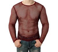 ORANDESIGNE Intimo da Uomo T-Shirt a Rete Trasparente Maglietta a Manica Lunga Camicetta Slim Fit Biancheria Intima Camicia da Ballo Latino Jazz Danza Moderna Palestra I Vino Rosso M