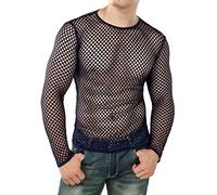 ORANDESIGNE Intimo da Uomo T-Shirt a Rete Trasparente Maglietta a Manica Lunga Camicetta Slim Fit Biancheria Intima Camicia da Ballo Latino Jazz Danza Moderna Palestra I Nero M